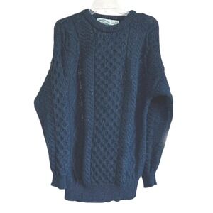 Aran Crafts Ireland Wool Cable Knit Sweater Navy Blue Oarsman Fisherman Celtic L